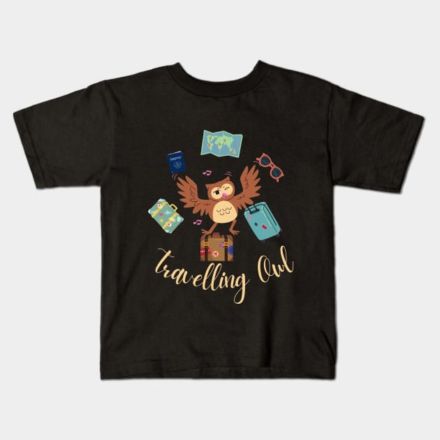 Travelling Owl on a Suitcase Female Edition Kids T-Shirt by Starlight Tales